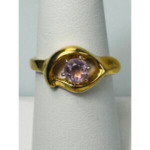 Vintage Amethyst Violet Quartz Yellow Gold Plated Ring Size 7